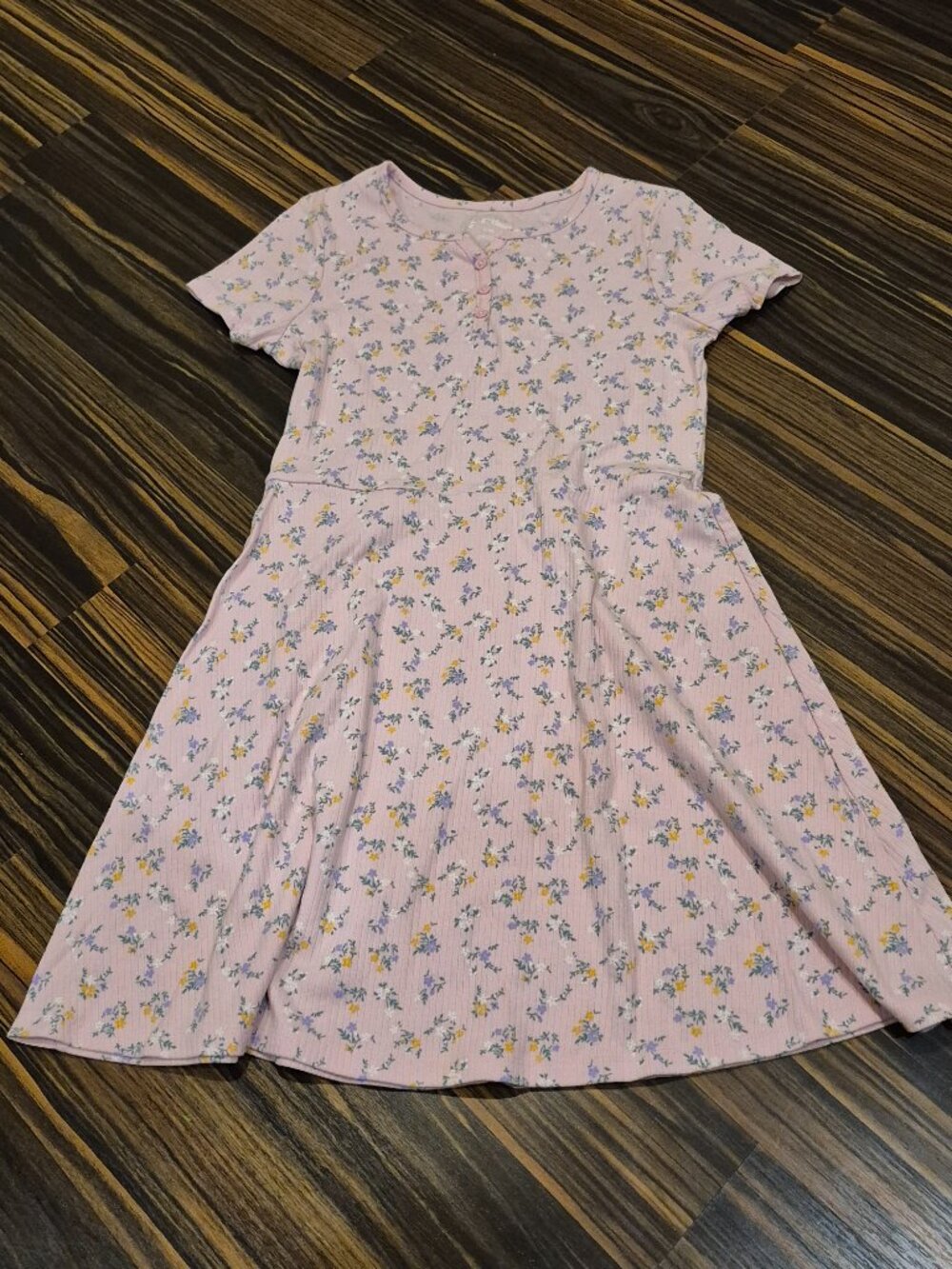 art class Pink Floral Short-Sleeve Dress with Yellow & Blue Accents